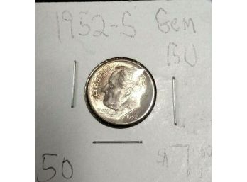 COLORFUL TONED 1952-S ROOSEVELT DIME GEM UNCIRCULATED