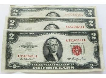 1953,1953-B AND 1963 $2 RED SEAL US NOTES VF (LOT OF 3)