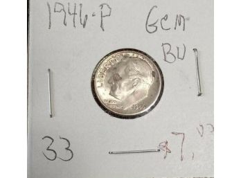 COLORFUL TONED 1946-P ROOSEVELT DIME GEM UNCIRCULATED