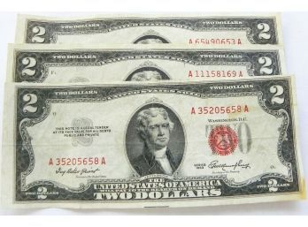 1953,1953-B AND 1963 $2 RED SEAL US NOTES VF (LOT OF 3)