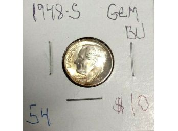 COLORFUL TONED 1948-S ROOSEVELT DIME GEM UNCIRCULATED