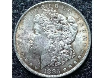 1883-O MORGAN SILVER DOLLAR GEM BRILLIANT UNCIRCULATED  WITH COLORFUL REVERSE TONING