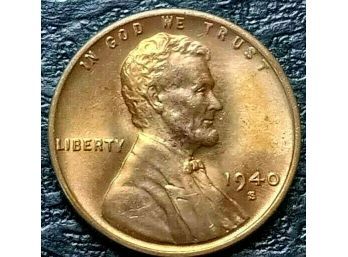 LUSTROUS 1940-S LINCOLN WHEAT CENT GEM BRILLIANT UNCIRCULATED RED