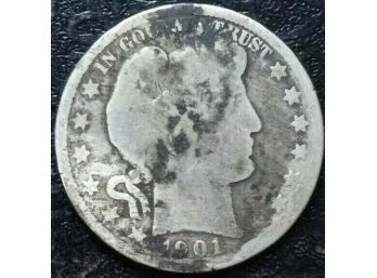 1901-P BARBER HALF DOLLAR GOOD CONDITION/STAINED