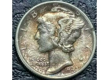1942-P MERCURY DIME BRILLIANT UNCIRCULATED WITH COLORFUL TONING