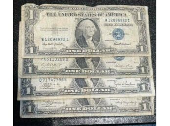 1935-A,C,,E,F, $1.00 SILVER CERTIFICATE FINE TO VERY FINE (LOT OF 4)