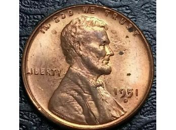 1951-D LINCOLN WHEAT CENT GEM BRILLIANT UNCIRCULATED MOSTLY RED