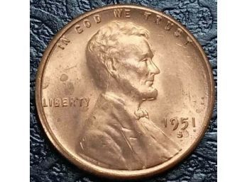 1951-S LINCOLN WHEAT CENT GEM BRILLIANT UNCIRCULATED RED