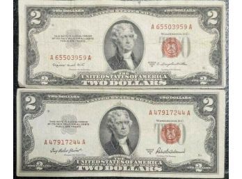 CRISP 1953-A AND 1953-B $2.00 RED SEAL NOTES XF TO AU-58 (LOT OF 2)