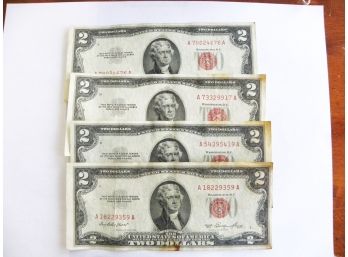 1953,1953-A,1953-B,1953-C $2 RED SEAL US NOTES VF TO XF (LOT OF 4)