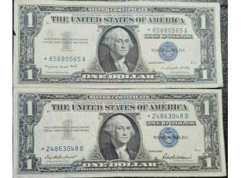 1957 AND 1957-A $1.00 'STAR'SILVER CERTIFICATES  XF TO AU (LOT OF 2)