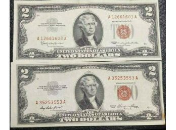CRISP 1953 AND 1963 $2.00 RED SEAL NOTES AU-58 (LOT OF 2)