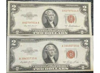 CRISP 1953 AND 1953-A $2.00 RED SEAL NOTES AU (LOT OF 2)