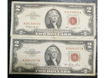CRISP 1953 AND 1963 $2.00 RED SEAL NOTES XF TO AU-58