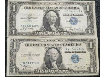 1935-A $1.00 SILVER CERTIFICATES VF-35 TO XF (lOT OF 2)