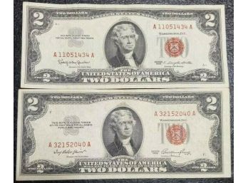 CRISP 1953 AND 1963 $2.00 RED SEAL NOTES AU-58 (LOT OF 2)