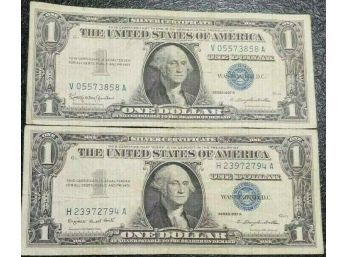 CRISP 1957-A AND 1957-B $1.00 SILVER CERTIFICATES XF-45 (LOT OF 2)