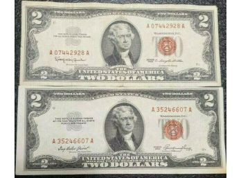 CRISP 1953 AND 1963 $2.00 RED SEAL NOTES AU-55 (LOT OF 2)
