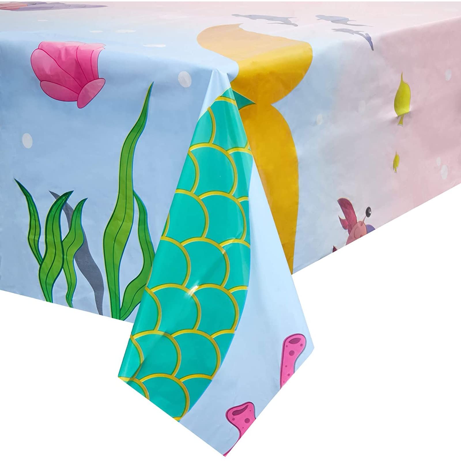 3 Pack Mermaid Plastic Tablecloths 54 X 108 In Under The Sea Disposable  Table Cover #4512
