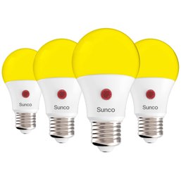 Sunco 4 Pack LED Bug Light Bulbs Outdoor A19 Yellow Dusk To Dawn Bug Light For Porch 9W Auto On/Off