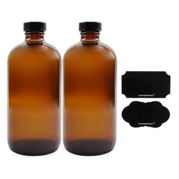 2 PACK Cornucopia 16oz Amber Glass Bottles With Reusable Chalk Labels And Lids
