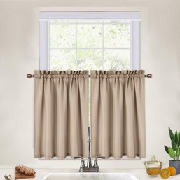 2 Panel Cafe Curtains 36 Inch Length, Ivory