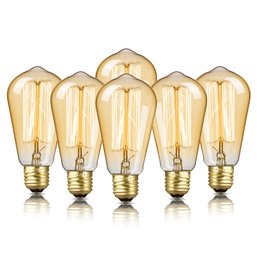 6-Pack Edison Bulb 60W, 2200K Amber Warm, 230 Lumens