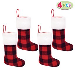 18' Christmas Stockings Red Black Buffalo Plaid Stockings, 4 Pcs