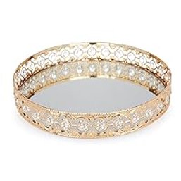 Metal Mirrored Decorative Jewelry Tray 12'' X 4'' - Champagne Gold Finish
