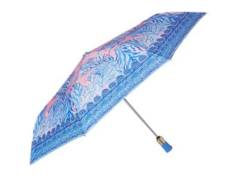 Lilly Pulitzer Women's Automatic Open/Close Travel Umbrella, Kaleidoscope Coral