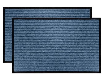 2 Pack Durable Heavy Duty Rubber Door Mat (17''x 29'', Striped Blue)