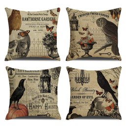 Pack Of 4 Vintage Halloween Throw Pillow Covers 18 X 18 Inch