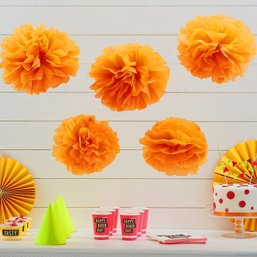 Orange Tissue Paper Pom Poms 5 Pack Wedding & Party Decorations