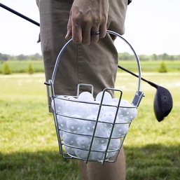 Steel Wire Golf Ball Basket With Handle, Holds 50 Balls