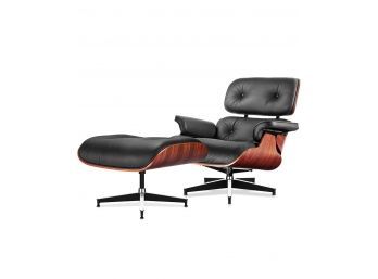 Rosewood And Leather Lounge Chair With Matching Ottoman