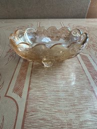 Vintage Marigold Carnival Glass Iridescent Footed Candy / Nut Dish