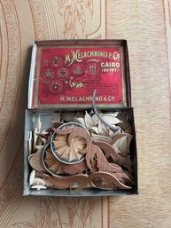 Vintage Cigar Tin Filled With Unique Wood Cutouts