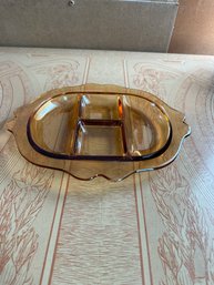 Vintage Amber Divided Glass Plate