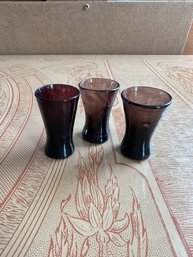 Set Of 3 Purple Glass Shot Glasses