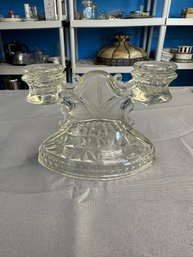 Vintage L.E. Smith Pressed Glass Double Candle Holder