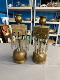 Vintage Brass Candlesticks With Crystals