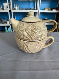 Tea For One Stoneware Teapot And Cup