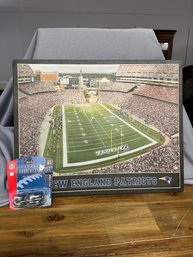 New England Patriots Print On Canvas And Upper Deck Collectibles Car