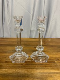 Set Of 2 Vintage Clear Crystal Candlestick Holders