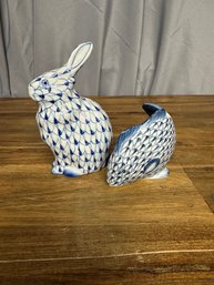 Blue And White Ceramic Rabbit And Fish - Hand Painted