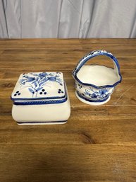 Lot Of 2 Blue And White Ceramic Items