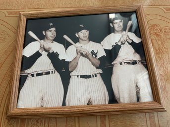 Vintage Photo Of Joe DiMaggio, Mickey Mantle And Ted Williams Framed