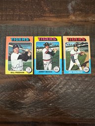Lot Of 3 1975 Topps Tigers Baseball Cards