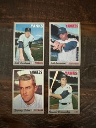 Lot Of 4 1970 Topps Yankees Baseball Cards