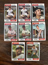 Lot Of 8 1974 Topps Detroit Tigers Baseball Cards